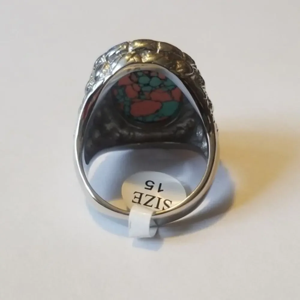 Stainless steel‎ turquois ring. Large size 17